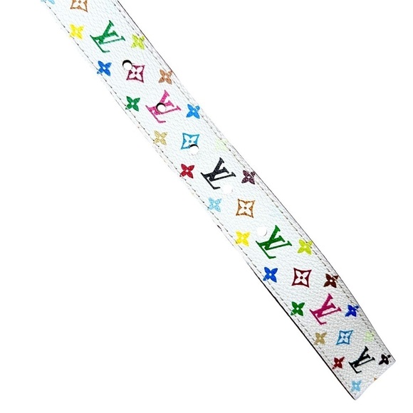 Authentic Louis Vuitton White Multicolor Murakami & Pink Leather & Gold Belt - Picture 7 of 15